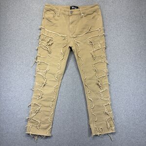 Guapi Jeans Men’s 34 Beige Distressed Open Hem Streetwear Designer Denim